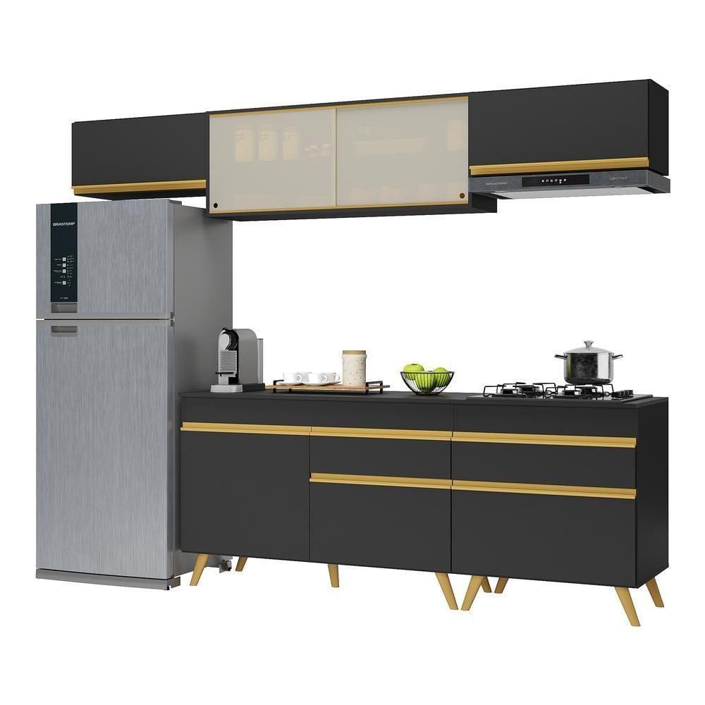 Cozinha Completa Veneza Gb Fg3710 Com Armário E Balcão Preta