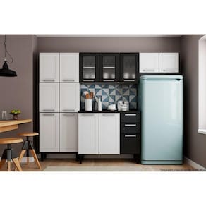Cozinha Modulada Bertolini Múltipla 4pçs (2 Armários + 1 Balcão + 1 Paneleiro) C4P77 Branco/Preto