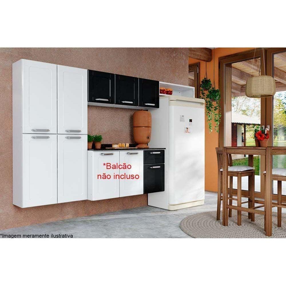 Cozinha Modulada Completa 3pçs Armário Paneleiro Complemento Cpt100 Branco/Preto - Bertolini