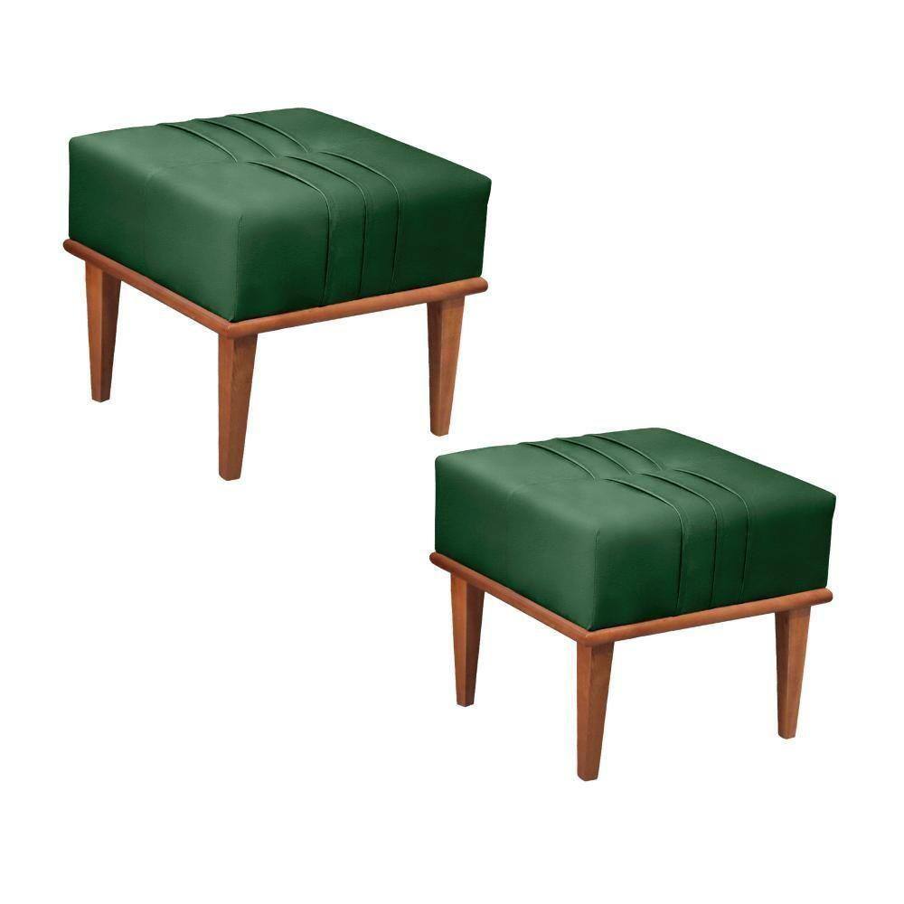 Conjunto - 2 Puffs Banqueta Maya Luxo Castellar Móbile Veludo Verde