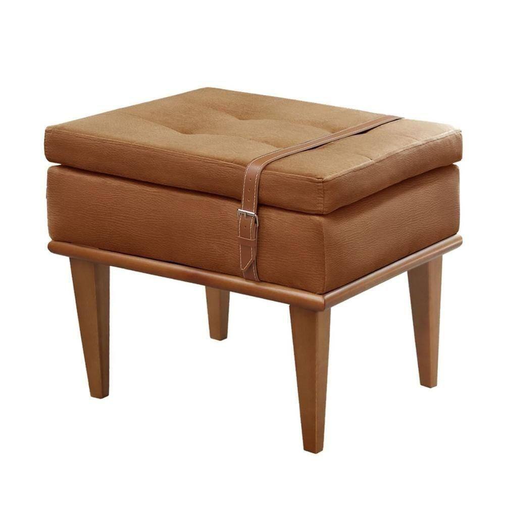 Puff Banqueta Londres Luxo Madeira Maciça Castellar Móbile Corino Caramelo