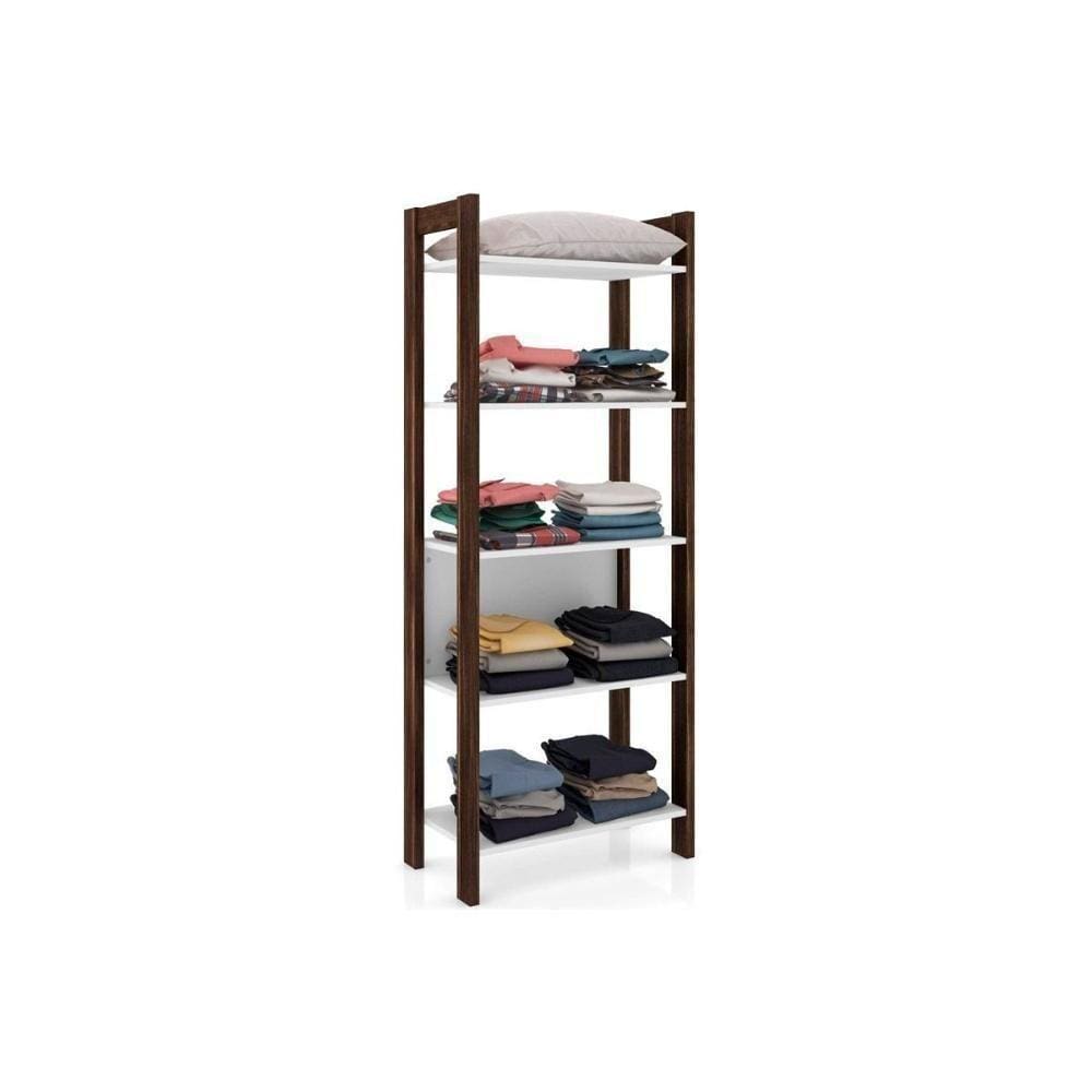 Guarda Roupa Closet Solteiro Az1005 Armário C- 5 Prateleiras Branco-Nogal - Tecno Mobili