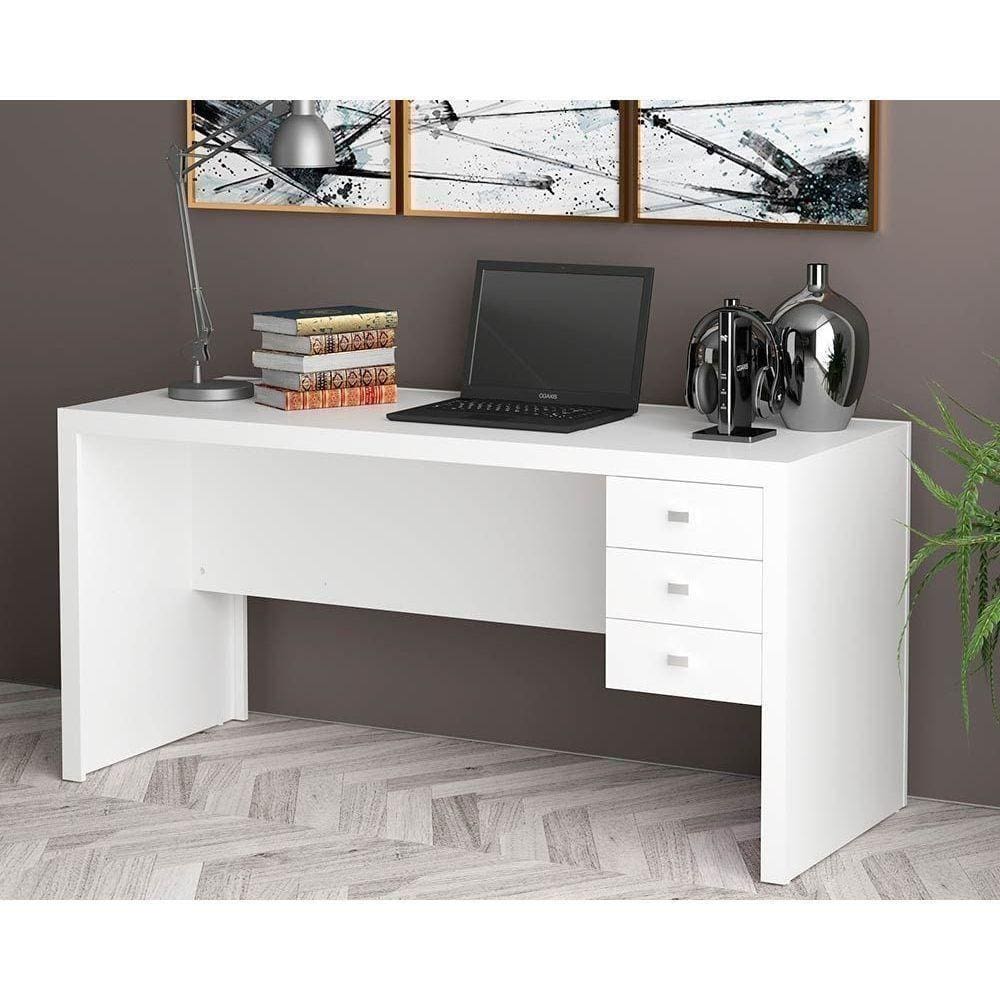 Escrivaninha P/ Escritório Me4113 C/ 3 Gavetas Branco - Tecno Mobili