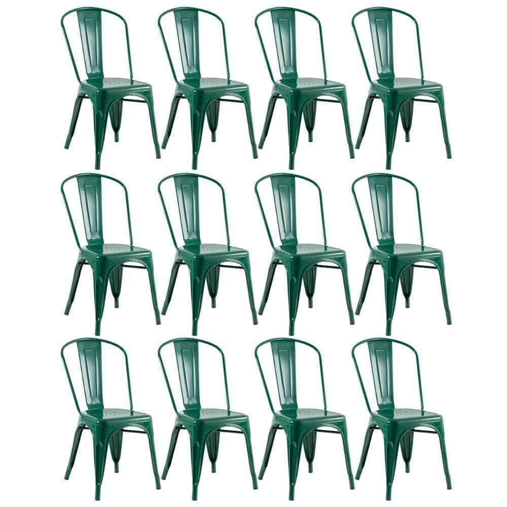 Kit 12 Cadeiras Design Industrial Verde Escuro