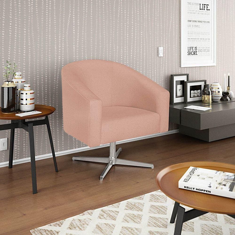 Poltrona Decorativa Luiza Base Giratória De Metal Suede - Doce Sonho Móveis Rosê
