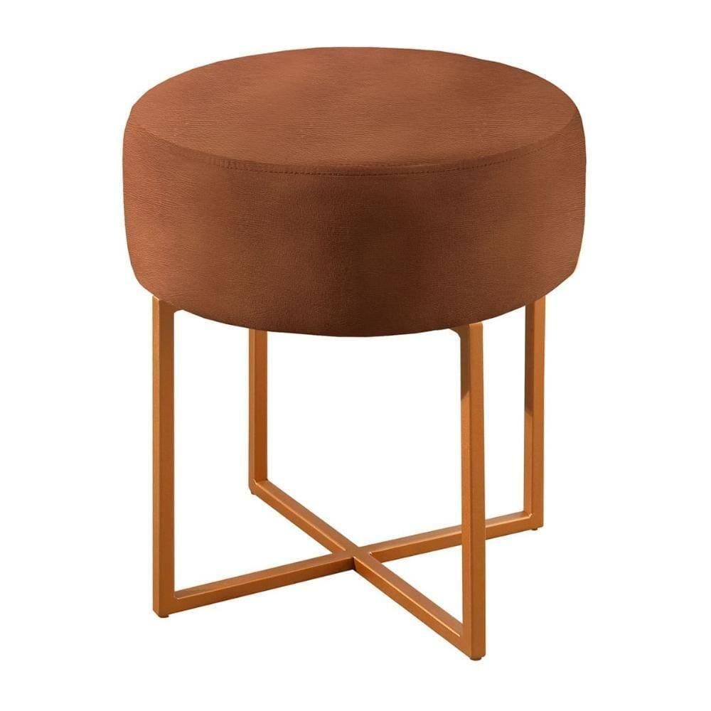 Puff Banqueta Otávio Luxo Base Bronze Castellar Móbile Corino Caramelo