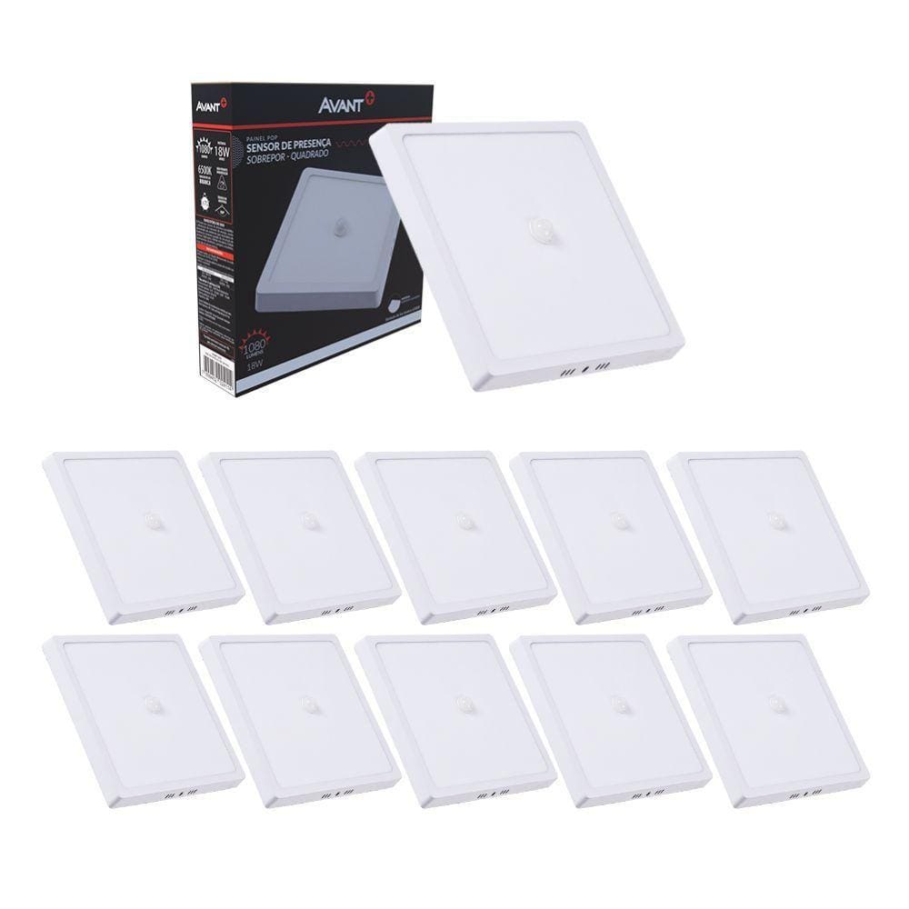 Painel Led Avant Quadrado Sobrepor 24W 6500K C/ Sensor 10 Un