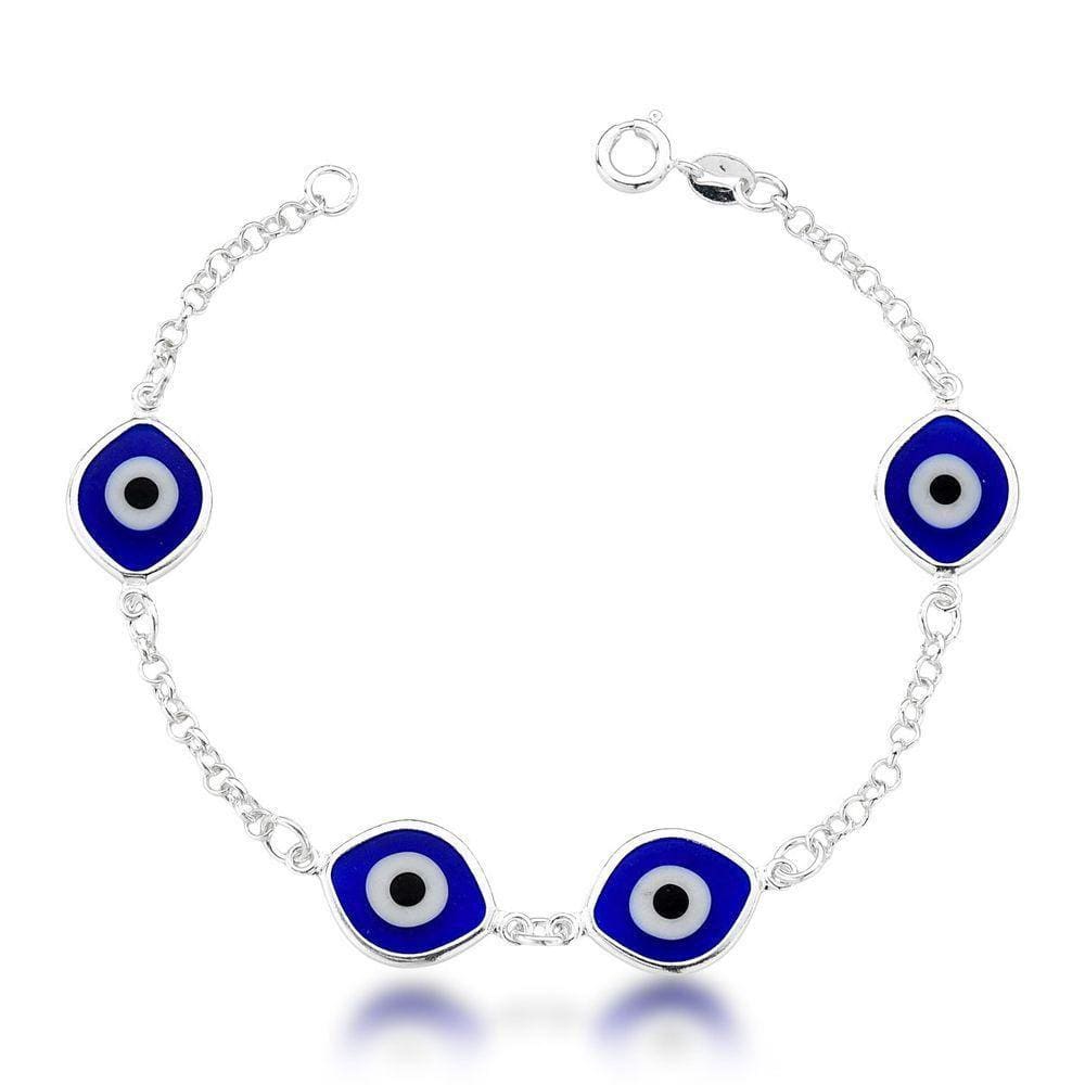 Pulseira 4 Olho Grego Azul Escuro Grande Prata 925 - 18cm