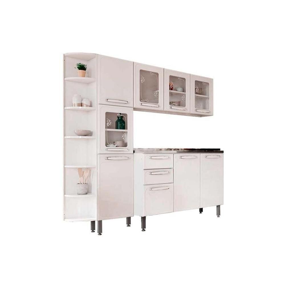 Cozinha Completa Evidence 4pçs ( Armário Balcão Paneleiro Complemento) C4P44 Branco - Bertolini