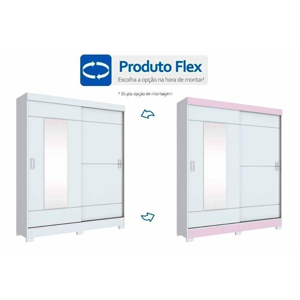 Guarda Roupas 2 Portas De Correr C- Espelho Briz B66 Branco-Rosa - Henn