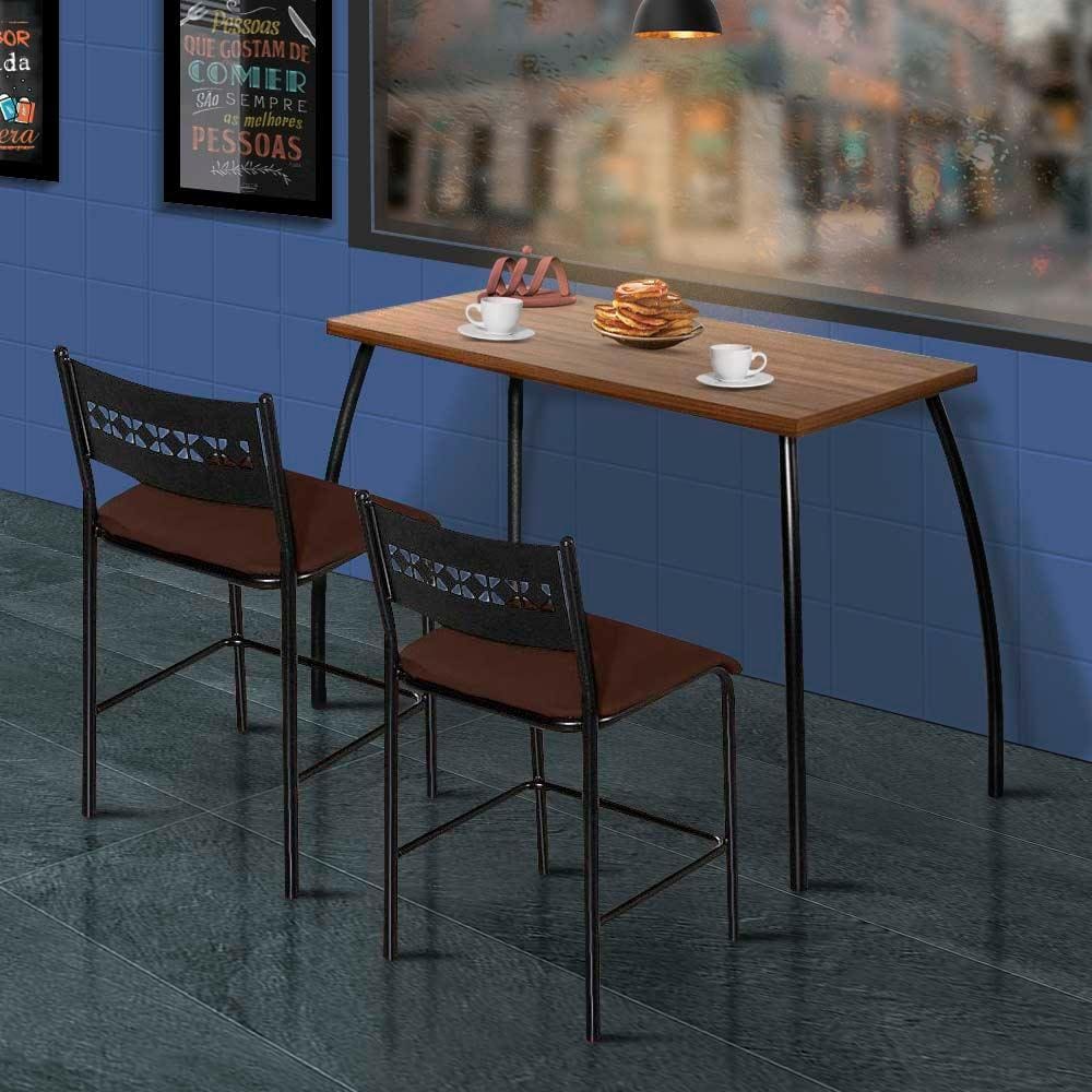 Mesa Bistro Com Banquetas Aço Nobre Assento Marrom