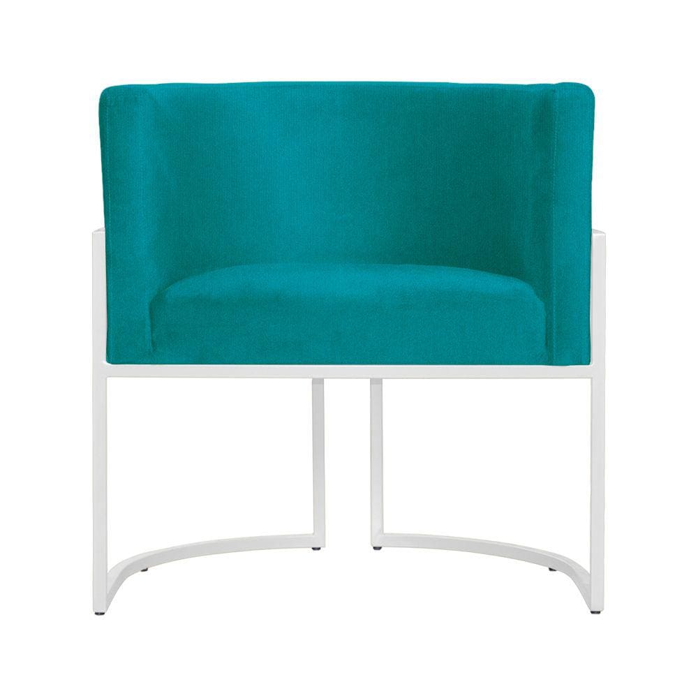 Poltrona Decorativa Luana Suede Azul Tifany Base Branca Mz Decor