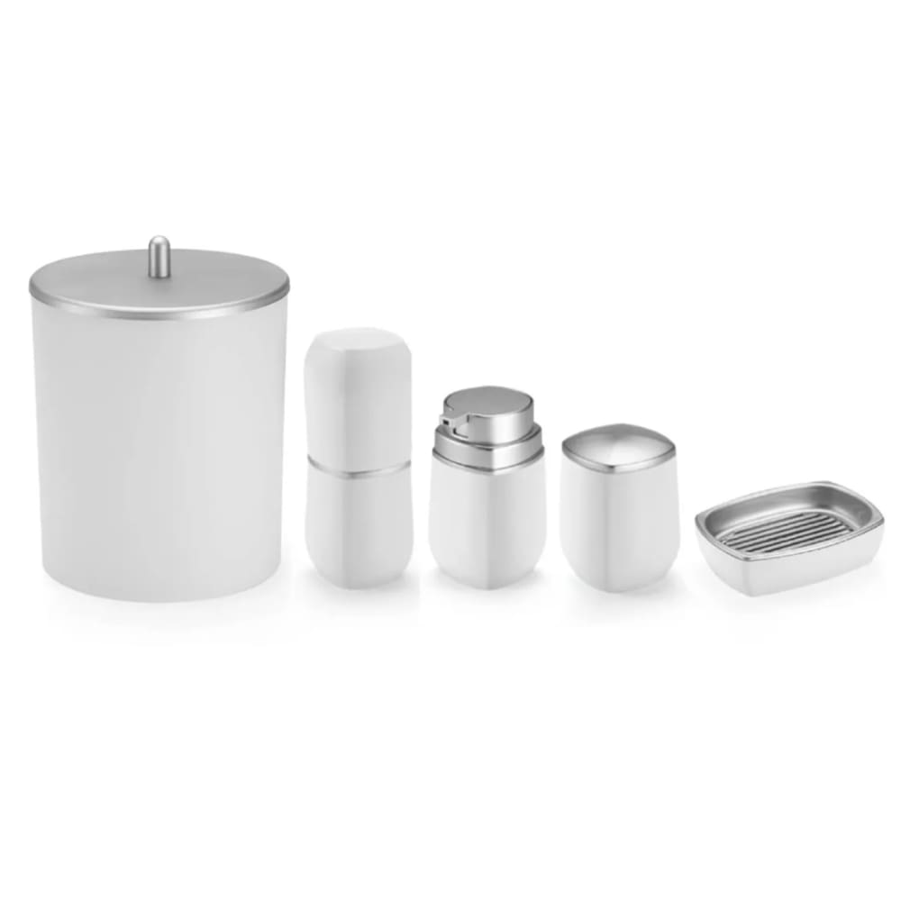 Kit Para Banheiro Lavabo 5 Peças Branco E Prata - Arthi