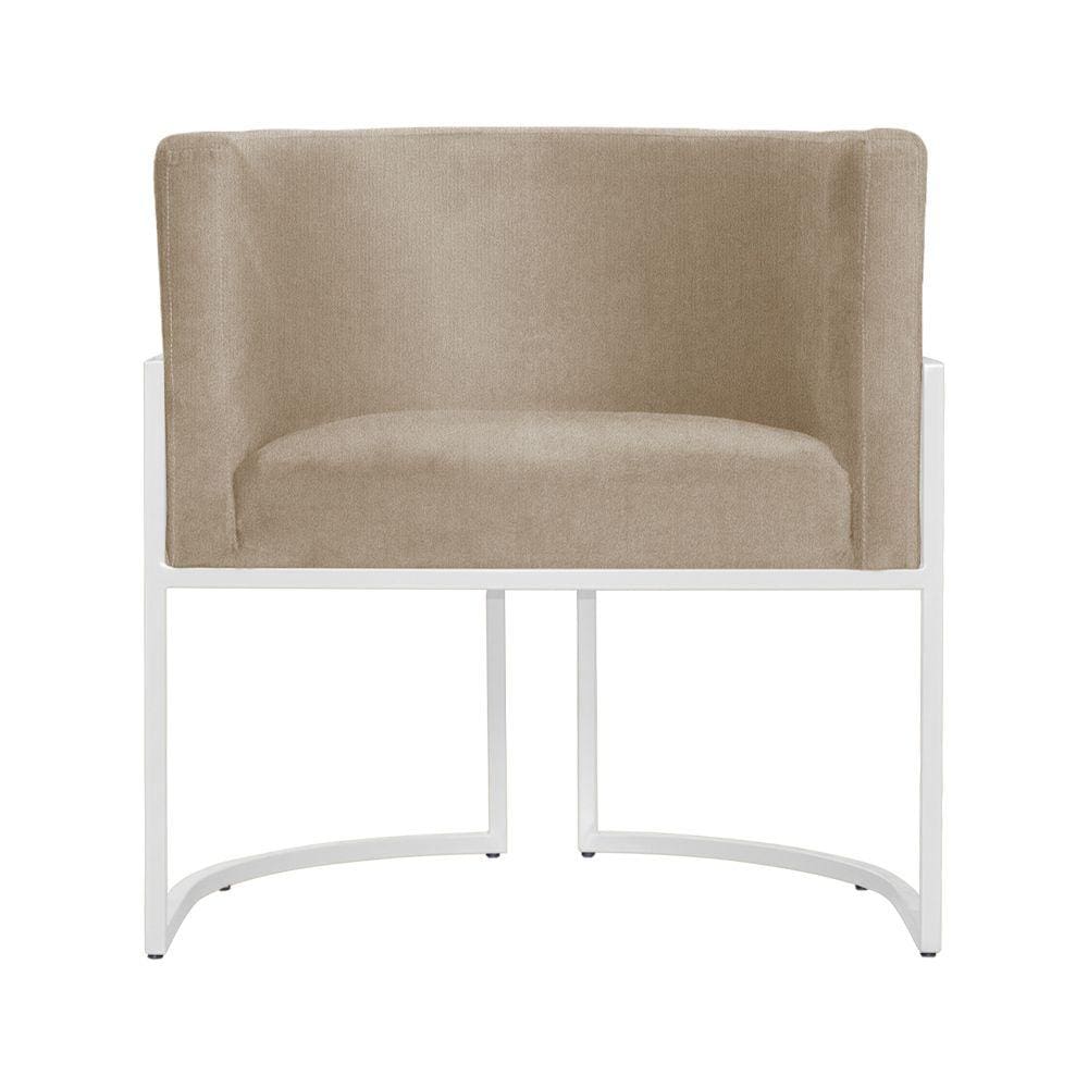 Poltrona Decorativa Luana Suede Capuccino Base Branca Mz Decor