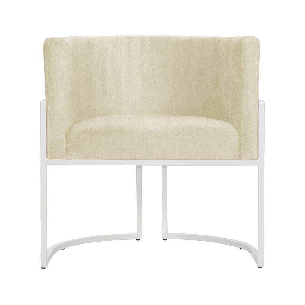 Poltrona Decorativa Luana Suede Marfim Base Branca Mz Decor