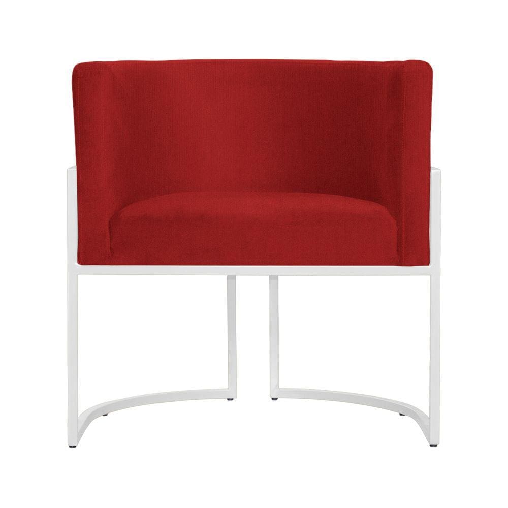 Poltrona Decorativa Luana Suede Vermelho Base Branca Mz Decor
