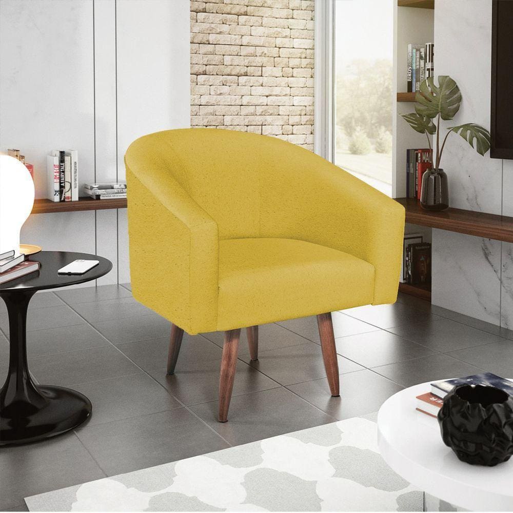 Poltrona Decorativa Luiza Pés Palito Suede Amarelo