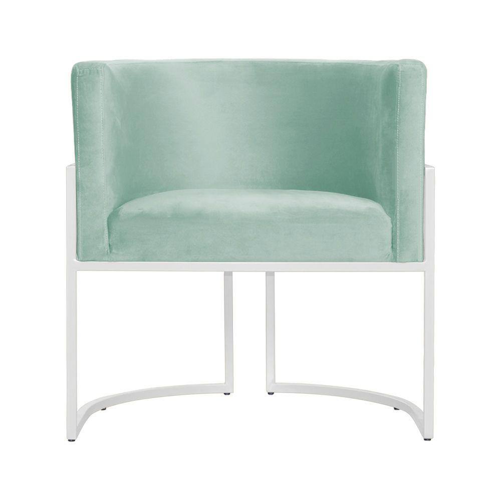 Poltrona Decorativa Luana Veludo Acqua Base Branca Mz Decor