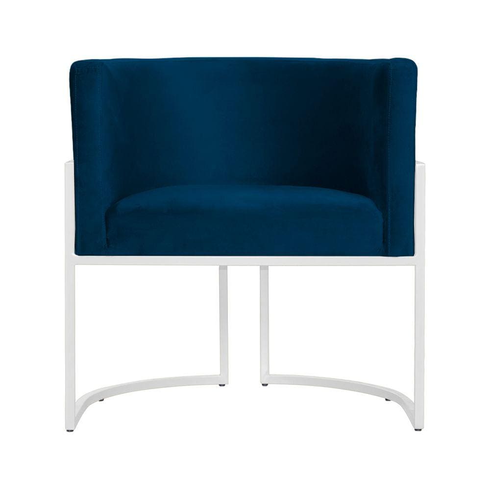 Poltrona Decorativa Luana Veludo Azul Marinho Base Branca Mz Decor