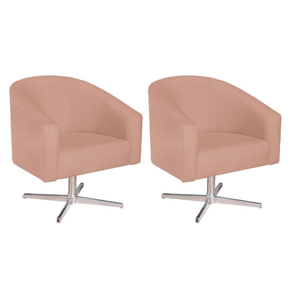 Kit 02 Poltronas Luiza Base Giratória De Metal Suede Rosê