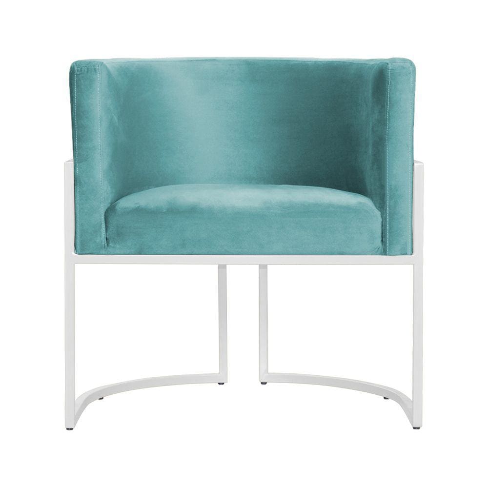Poltrona Decorativa Luana Veludo Azul Tifany Base Branca Mz Decor