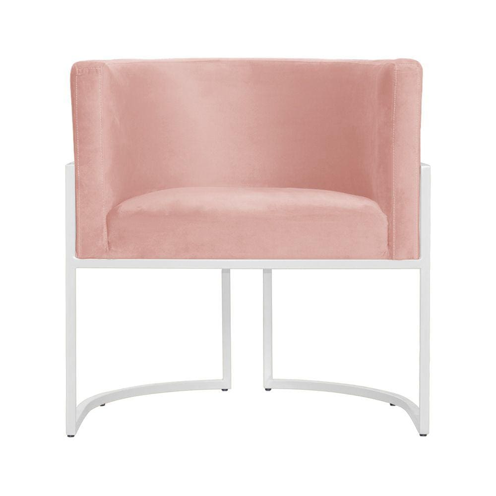 Poltrona Decorativa Luana Veludo Rosa Base Branca Mz Decor