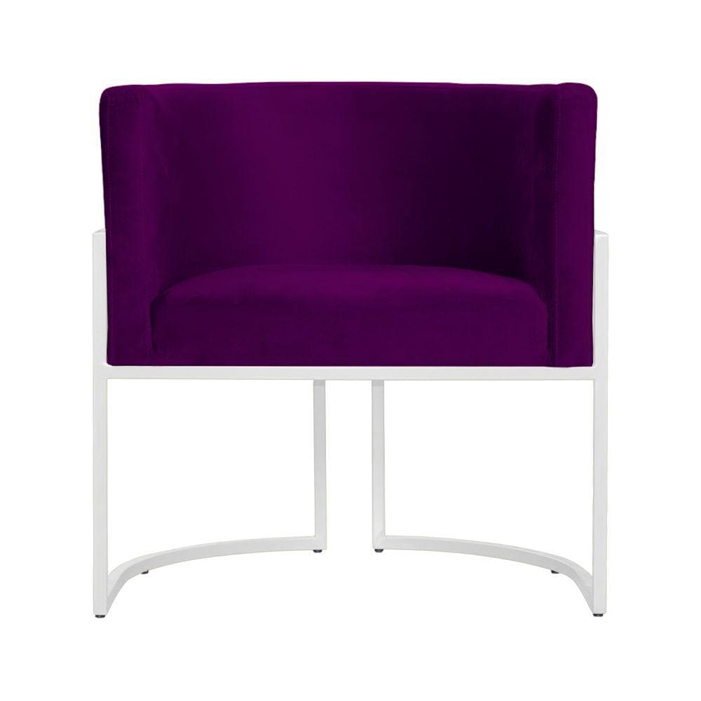 Poltrona Decorativa Luana Veludo Roxo Base Branca Mz Decor