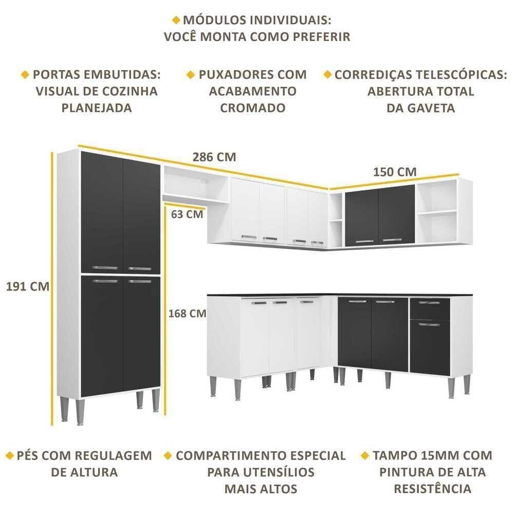 Cozinha Completa Xangai Soul Fg3163 Com Armário E Balcão Branca/preta