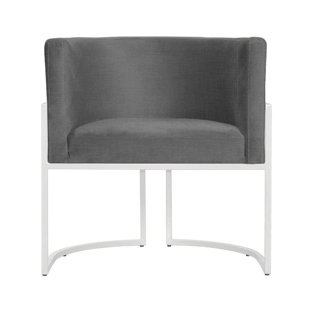 Poltrona Decorativa Luana Linho Cinza Base Branca Mz Decor