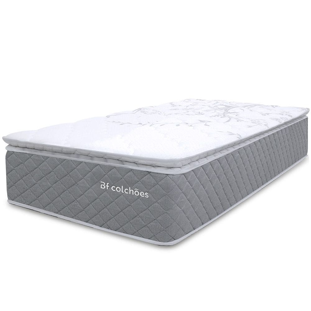 Colchão Solteiro Molas Ensacadas Pillow Top 88x188cm Premium Sleep Cinza BF Colchões