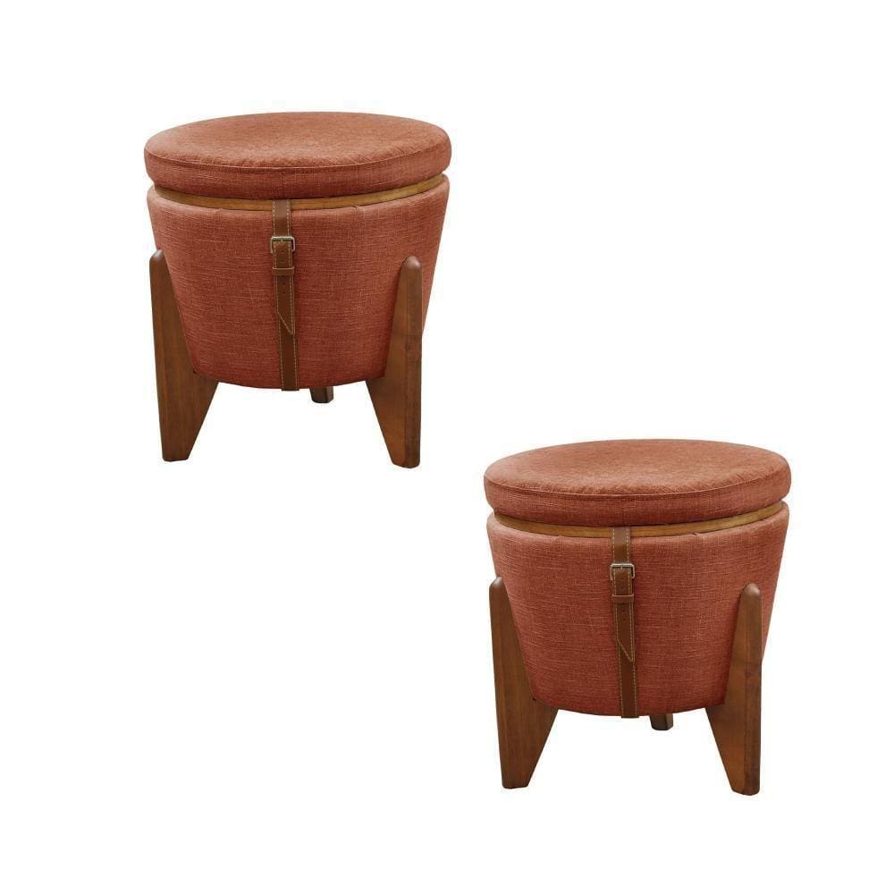 Conjunto - 2 Puffs Banqueta Fênix Baú Mesa Castellar Móbile Linho Terracota