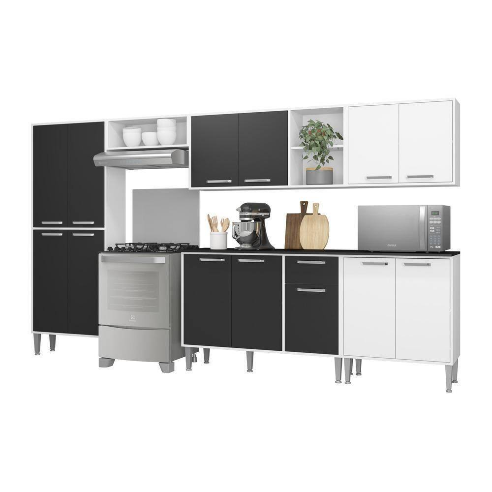 Cozinha Compacta Multimóveis Xangai Jazz Fg3160 Com Armário E Balcão Branca/preta