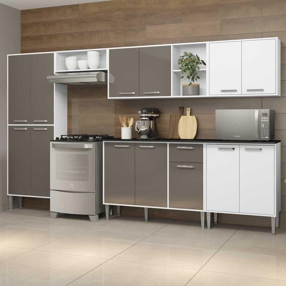 Cozinha Compacta Multimóveis Xangai Jazz Fg3281 Com Armário E Balcão Branca/lacca Fumê