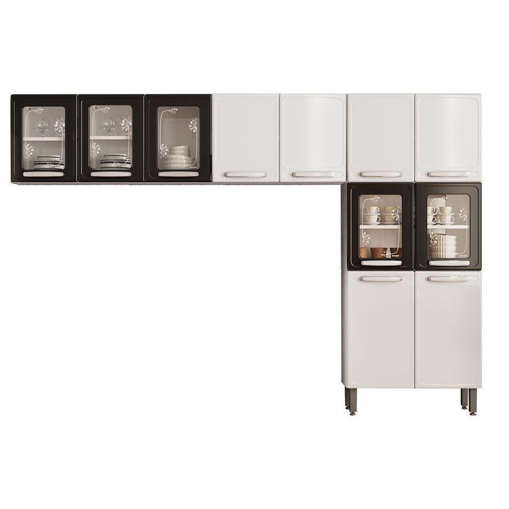 Cozinha Modulada Bertolini Evidence 3 Peças (2 Armários + 1 Paneleiro) Cpt54 Branco/Preto
