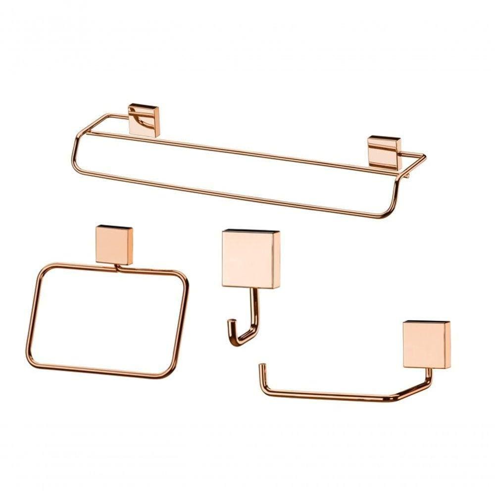 Kit Banheiro Lavabo 4 Peças Rose Gold Future