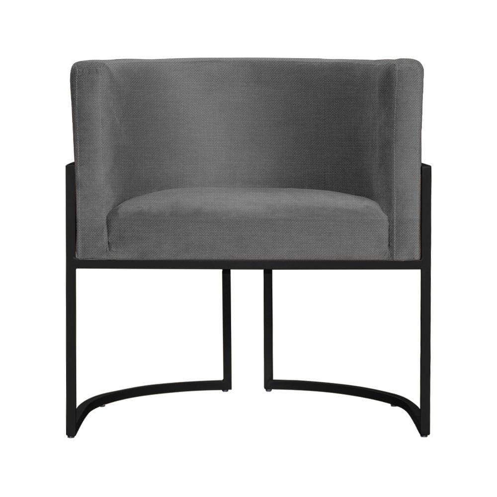Poltrona Decorativa Luana Linho Cinza Base Preta Mz Decor
