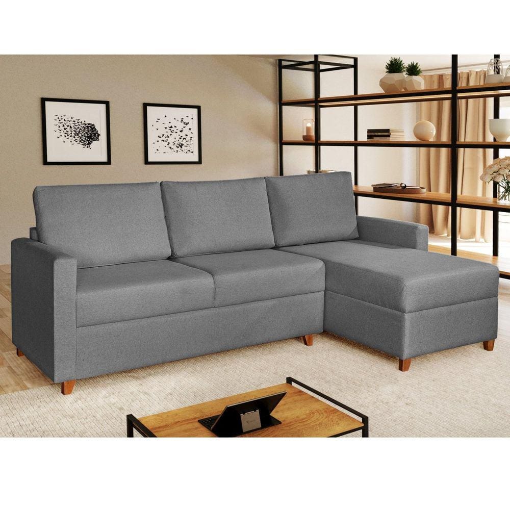 Sofá 3 Lugares com Chaise Moov Yescasa Cinza Escuro