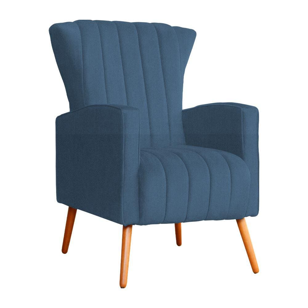 Poltrona Decorativa Melinda Suede Azul Royal Pés Madeira Mz Decor