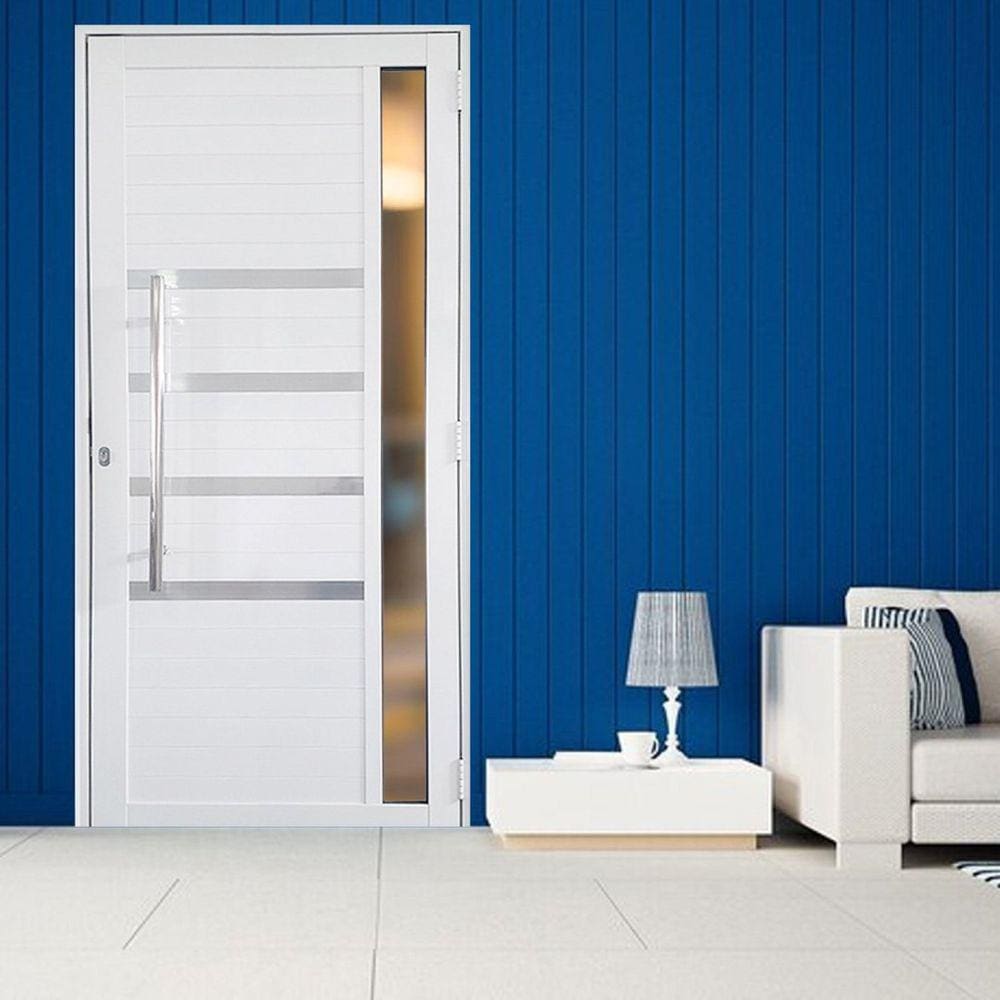 Porta Lambril de Alumínio 210 x 90cm com Friso e Visor Linha 30 Lado Direito Branco