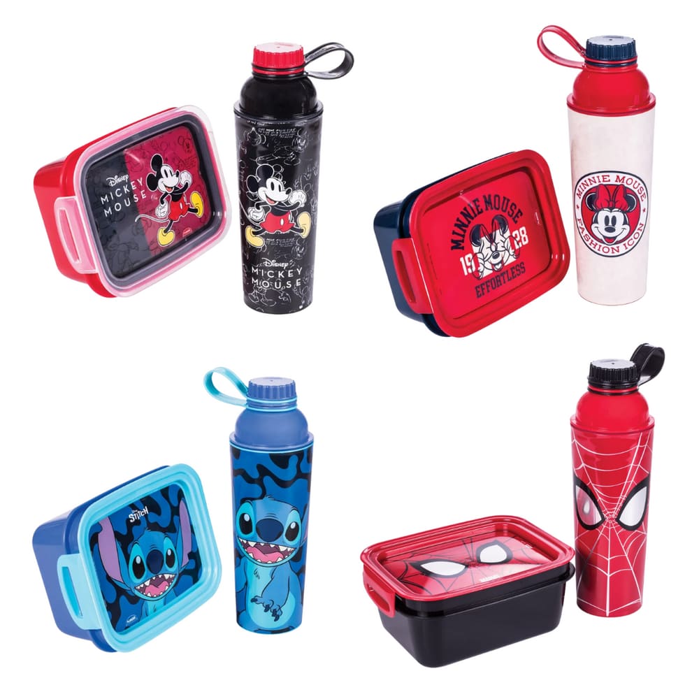 Kit Garrafa 660ml e Marmita 850ml Caixa Presente Lancheira Infantil Personagens - Plasútil