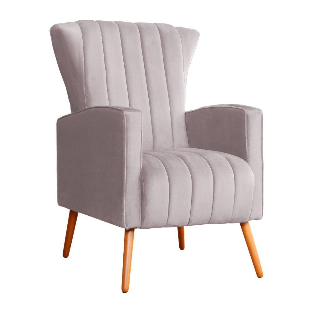 Poltrona Decorativa Melinda Veludo Rosê Pés Madeira Mz Decor