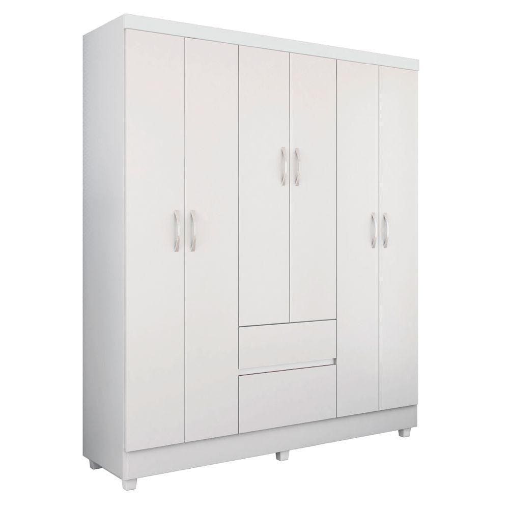 Guarda Roupas Casal 6 Portas 2 Gavetas Flash Branco Demobile Branco