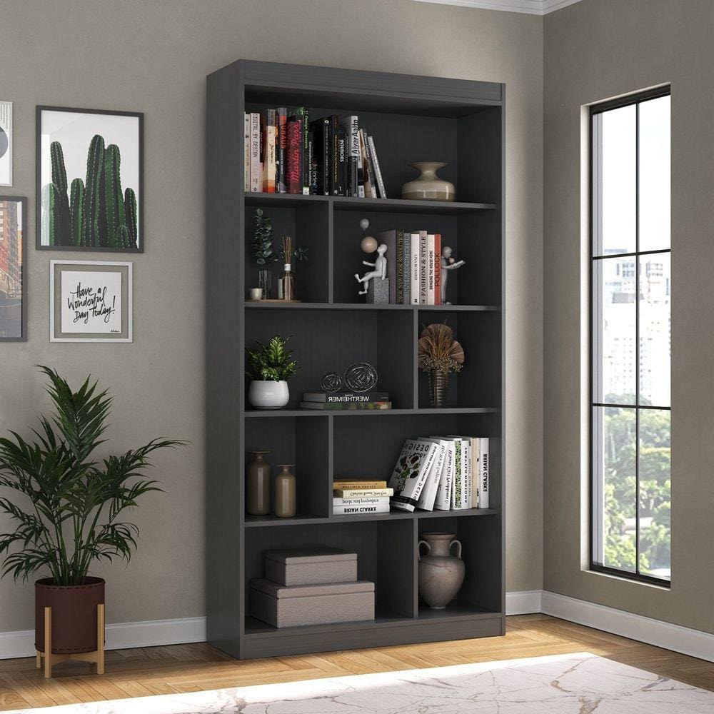 Estante para Livros 4 Prateleiras 9 Nichos Home Office Espresso Móveis Grafite
