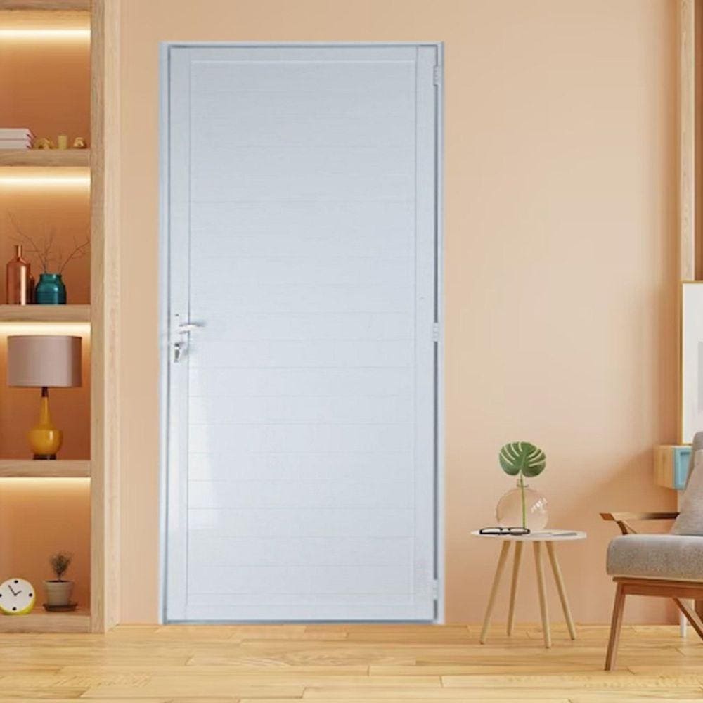 Porta Lambril de Alumínio 210 x 80cm com Maçaneta Linha 25 Lado Esquerdo Esquadrias Bergame Branco