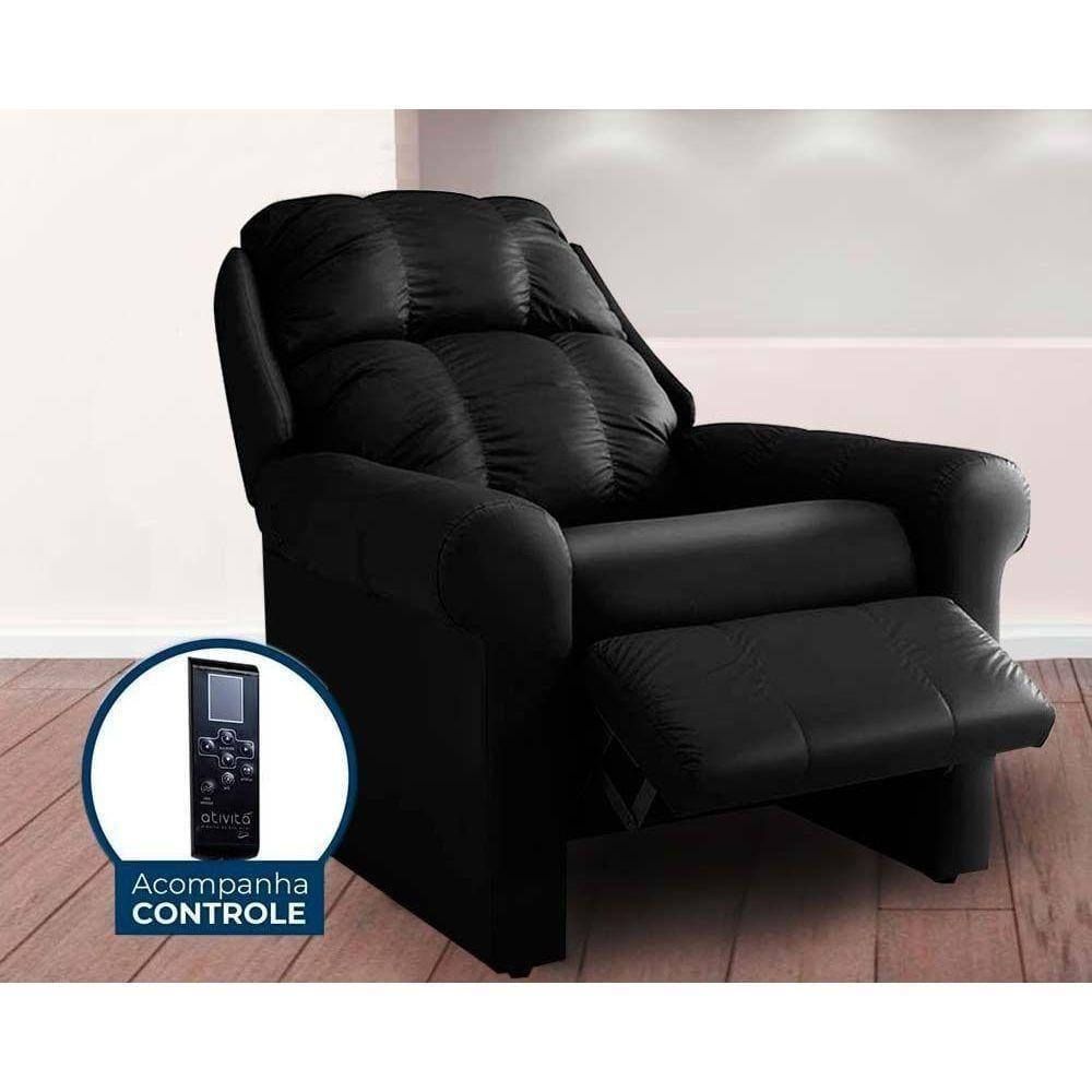 Poltrona Reclinável P/ Sala Mh 1216 Two Way C/ Massagem Courano Preto - Herval