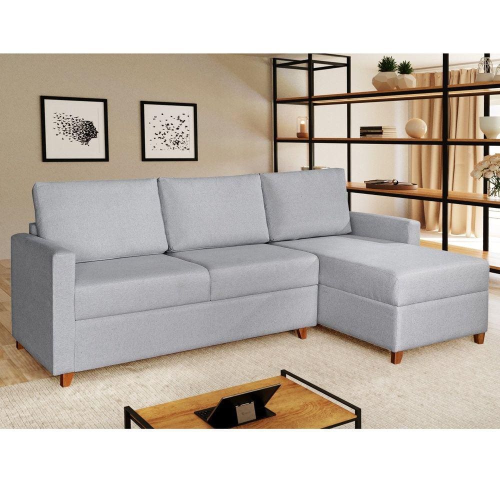 Sofá 3 Lugares com Chaise Moov Yescasa Cinza Claro