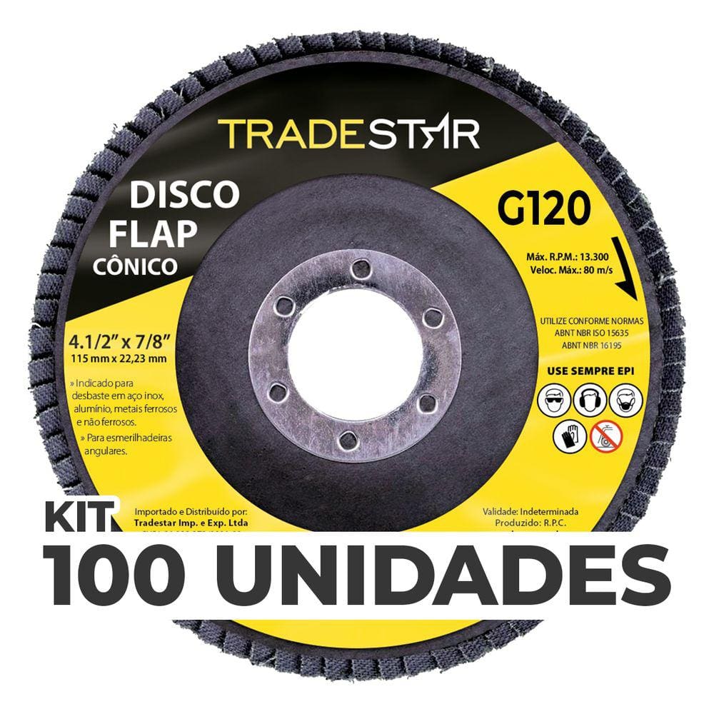Kit C/ 100 Disco Flap Conico 4.1/2 X 7/8 Fds115-120fc Z120