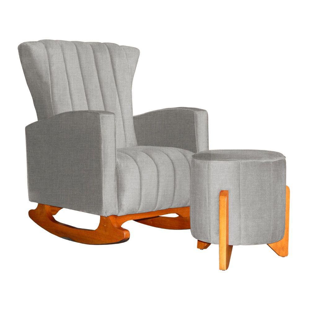 Poltrona Com Balanço E Puff Melinda Linho Bege Mz Decor