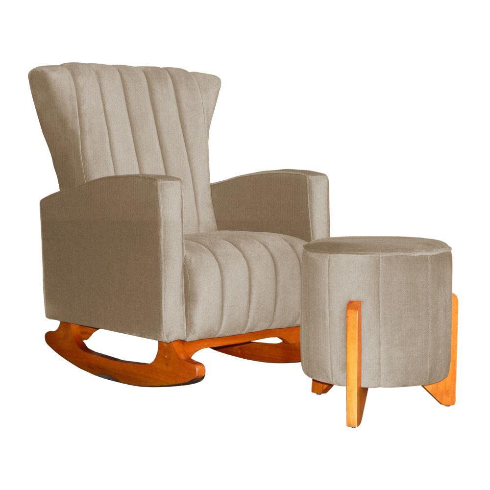 Poltrona Com Balanço E Puff Melinda Suede Capuccino Mz Decor