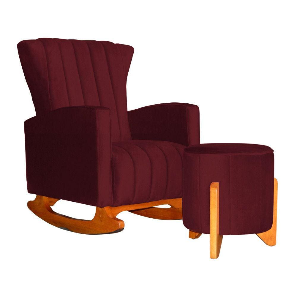 Poltrona Com Balanço E Puff Melinda Suede Marsala Mz Decor